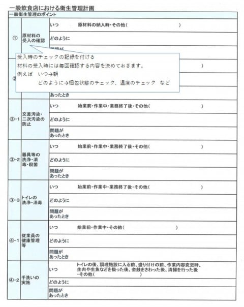 衛生管理計画の記入例